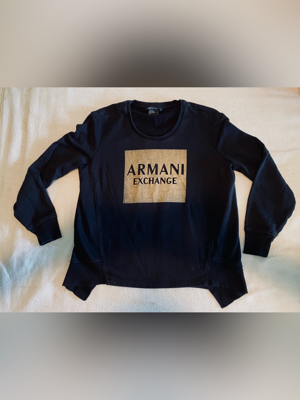 Armani Exchange Black Crewneck Sweatshirt with Gold Logo Square